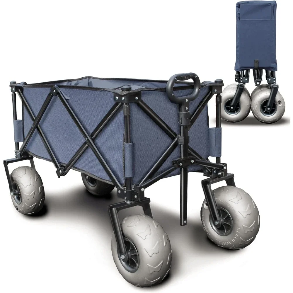 Beach Wagon with Big Wheels for Sand-All Terrain Steel Frame Utility Cart with 9" Pneumatic Tires, Collapsible Folding Design