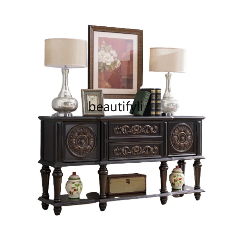 

American Country Entrance Cabinet Hallway Storage Cabinet Solid Wood Curio Cabinet Large Capacity Locker