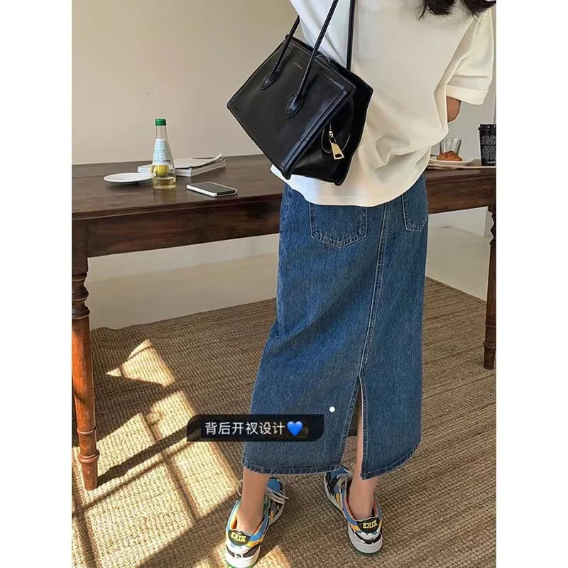 Spring Autumn Pregnancy Denim Skirts Fashion Back Split High Waist Maternity A-Line Skirts High Waist Pregnant Woman