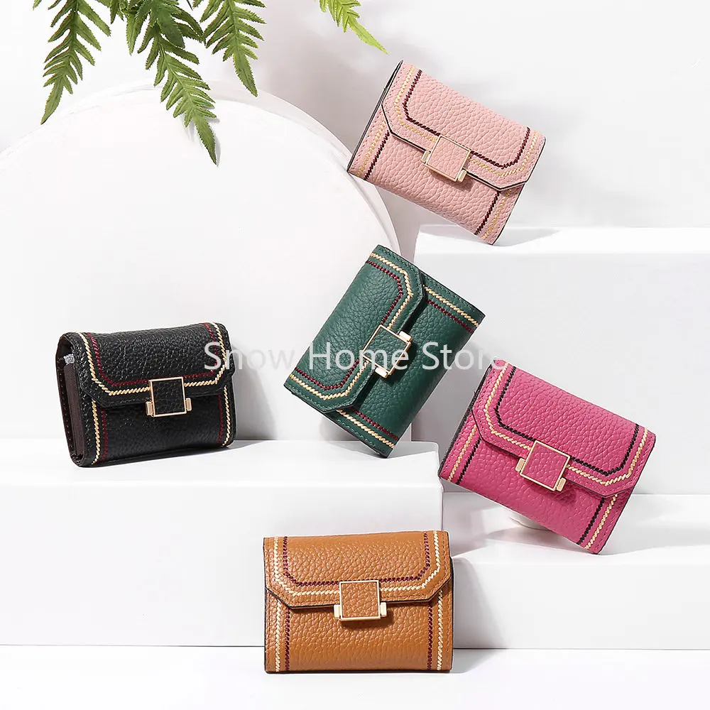 Fashion New Car Stitching Flip Portacarte Femminile Dali Grain First Layer Organo In Pelle Bovina Small Ins Card Holder Tide