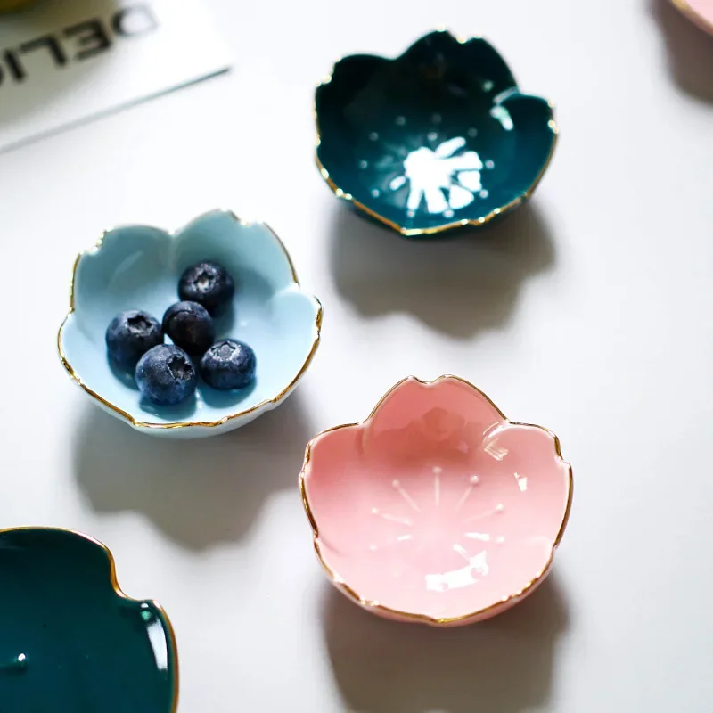 Sakura Ceramic Seasoning Dipping Bowl Cherry Blossom Trinket Plate Sauce Porcelain Sauce Dish Plate for Condiment Kitchen New