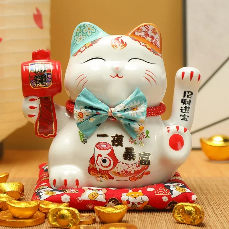 

Shui Room Waving Fortune Lucky Decor 7.5inch Cat Neko Ceramic Statue Feng Maneki Accessories Hand Home