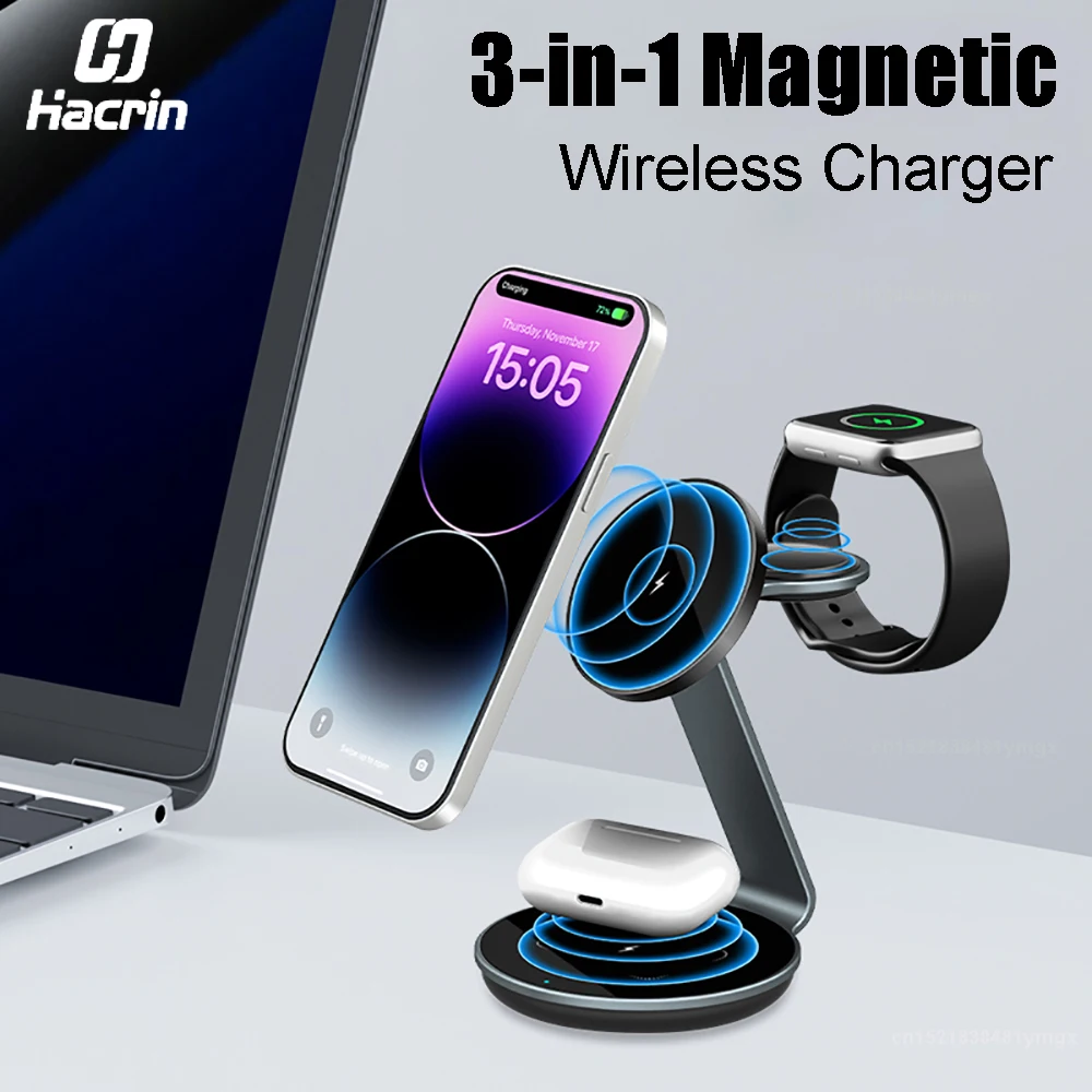 Magnetic Wireless Charger Stand 3 in 1 Fast Charging Station For iPhone 15 14 13 12 Pro Max Apple Watch 9 8 7 6 5 Induction USB