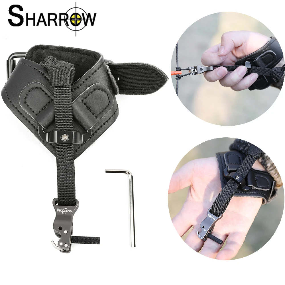 Hunting Archery Caliper Release Leather Wrist Wrist Strap Trigger Compound Bow Strap Shooting Pro Arrow Trigger archery wrist release aid trigger adjustable 360 degree swivel arm and right left universal for shooting trigger wrist strap