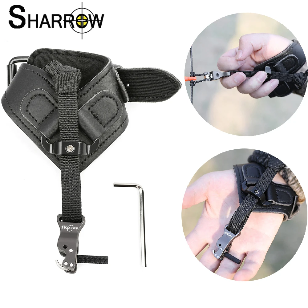 HuntingArcheryCaliperReleaseLeatherWristWristStrapTrigger