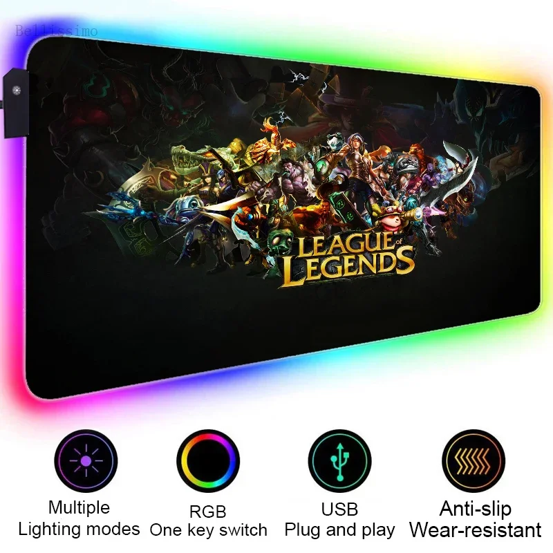 League of legend RGB Gaming Mouse Pad Mousepad Large Cool Mause Pad tastiera scrivania tappeto gioco gomma antiscivolo LED Mouse Mat Gamer