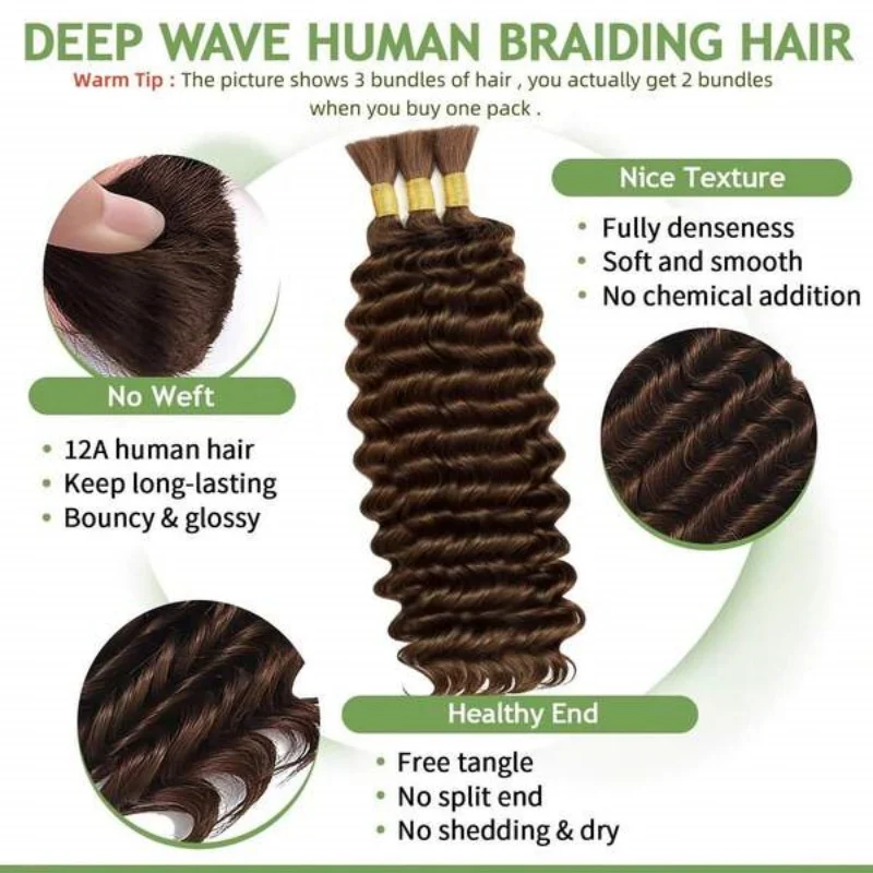 2 Bundles Human Hair Bulk For Braiding Colored Chocolate Brown Human Hair Extensions 110g Per Pack Curly Boho Hair For Braidings S05365a464f7744df8a62b8c0682bb7e93