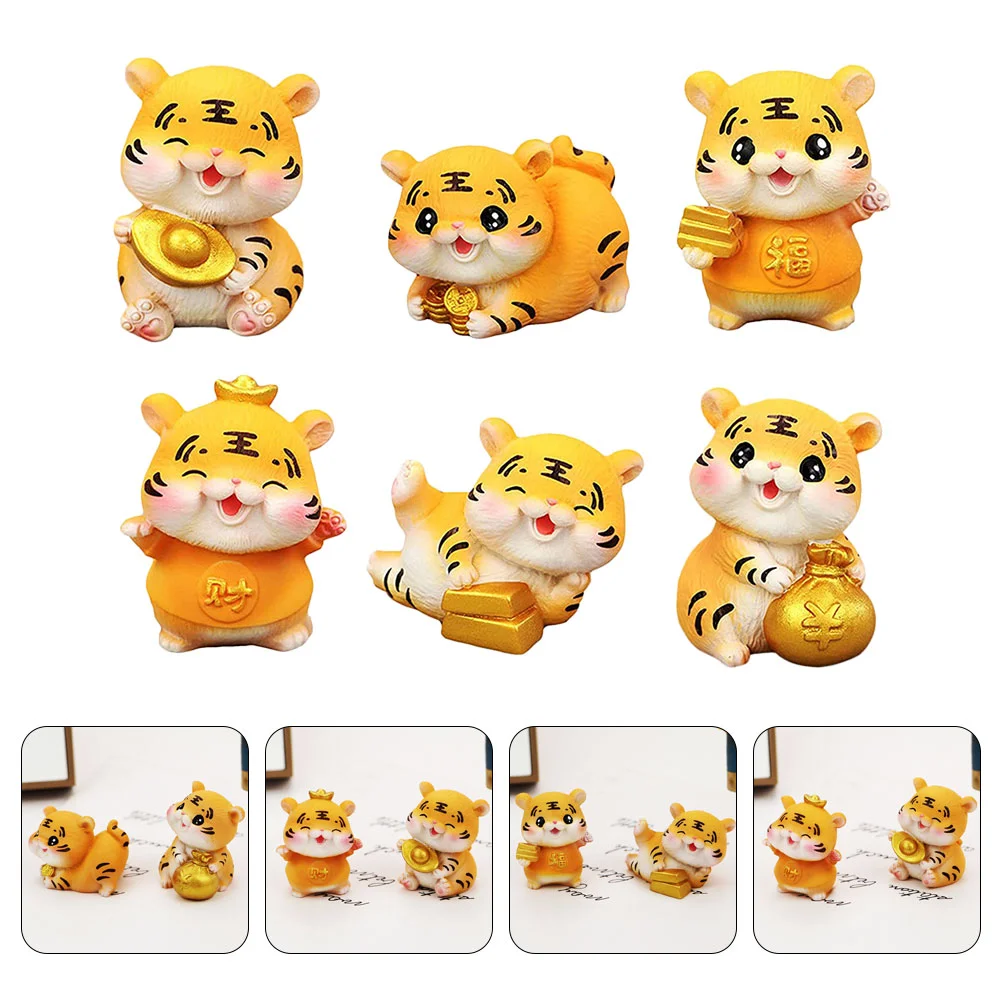 

6 Pcs Cabinet Lucky Tiger Ornament Child Miniature Toys Year of Mascot Resin Ornaments