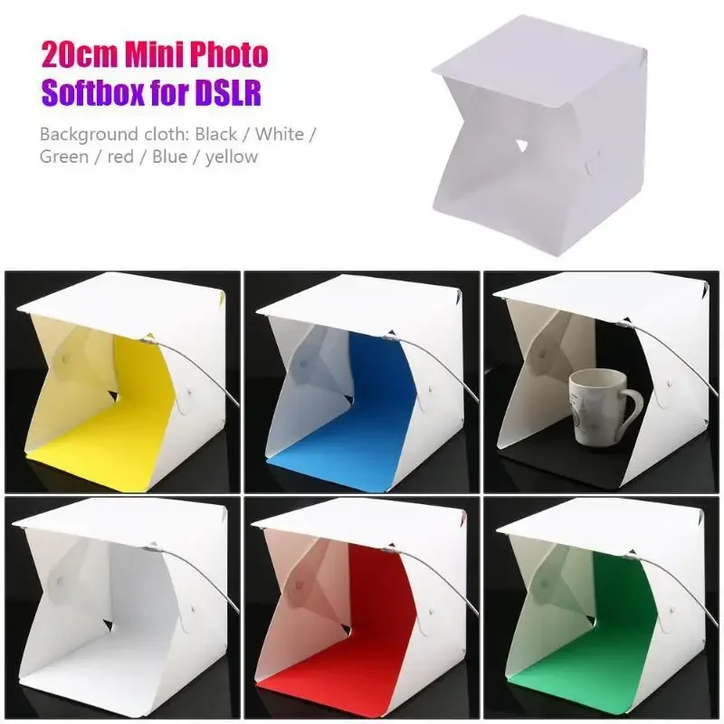 20cm Portable Folding Photobox Photography LED Light Room Photo Studio Light Tent Soft Box Backdrops Photobox for DSLR Camera