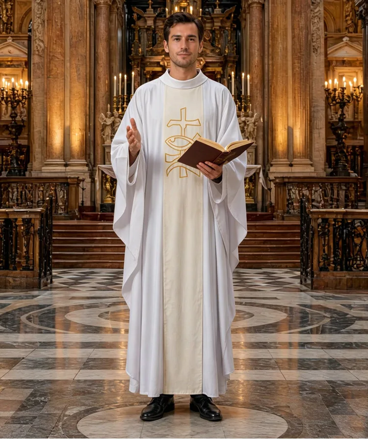 Abito da Sacerdote, Veste Religiosa Cattolica, Mantello da Pastore Cristo, Veste da Massa per Uomo, Abito Stampato, Costumi di Halloween - immagine 2