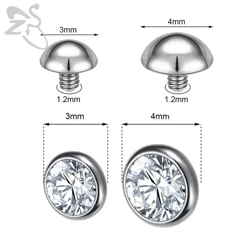 ZS 1PC 16G Stainless Steel Micro Dermal Piercing for Women CZ Opal Dermal Anchor Surface Piercings Skin Diver Body Piercing 2