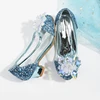 Pink Blue Princess Dance Shoes for Girls Low Heels for Kids Birthday Party Glitter Crystal Diamond Shoe Child Gown Leather Shoes 3