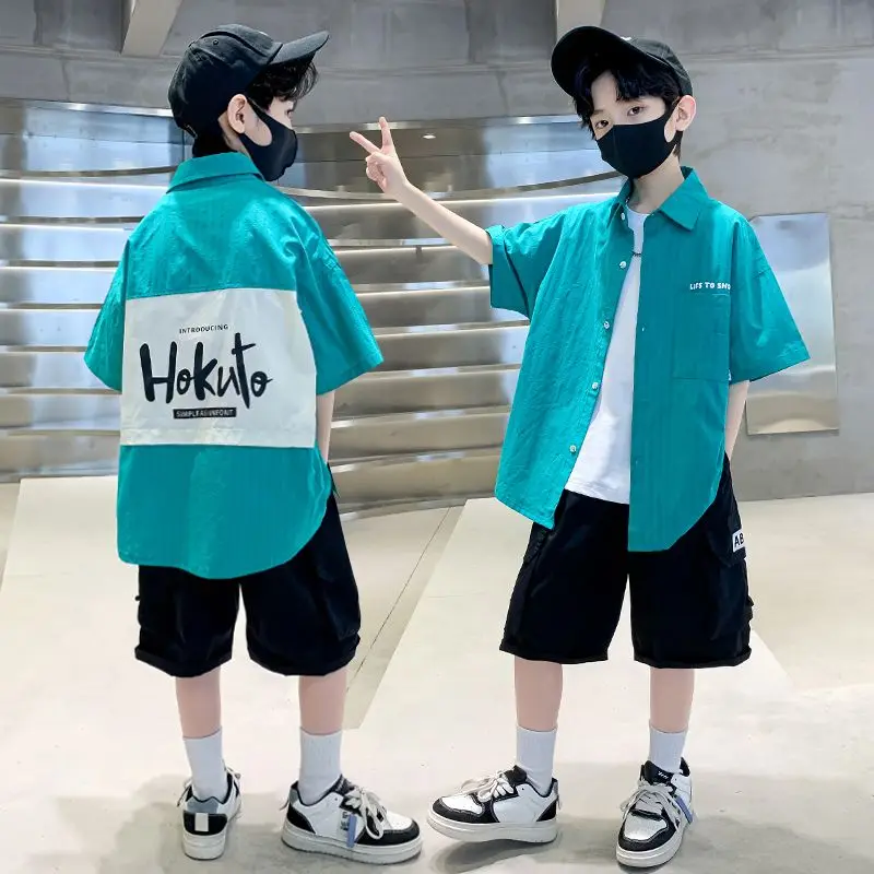 

Children's Clothing for Boys 6 8 10 12 14Years Set Short Sleeve Shirts+Shorts 2pc Sports Casual Outfits for Teen Boy Outfits