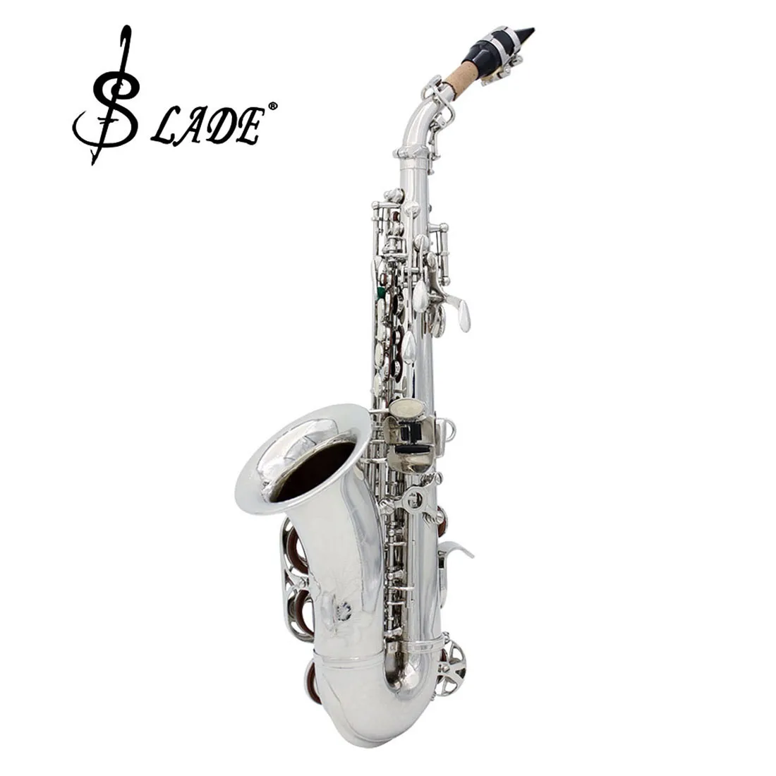 Description Picture 5 of itemSLADE Soprano Saxophone Professional B Flat Saxophone Brass Silvery Sax Woodwind Instrument with Case Neck Strap Reeds Parts