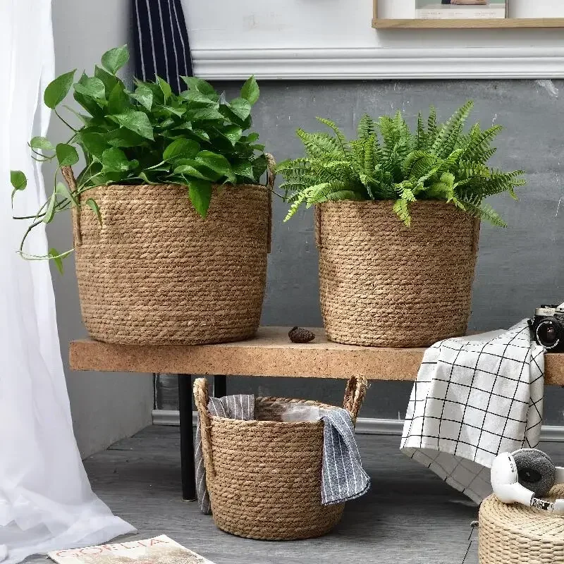 

2023 Rattan Storage Basket Flower Pots Hand Woven Wicker Basket Sundries Flower Decoration Wall Garden Supplies Organizer Home