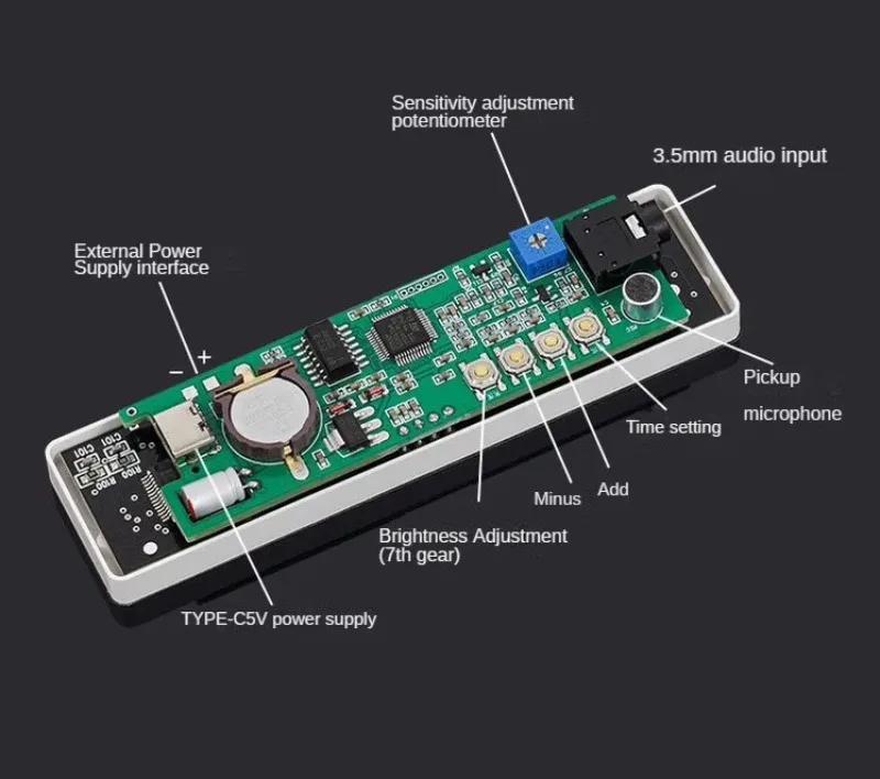 Voice-Activated LED Music Spectrum Display with Adjustable Sensitivity