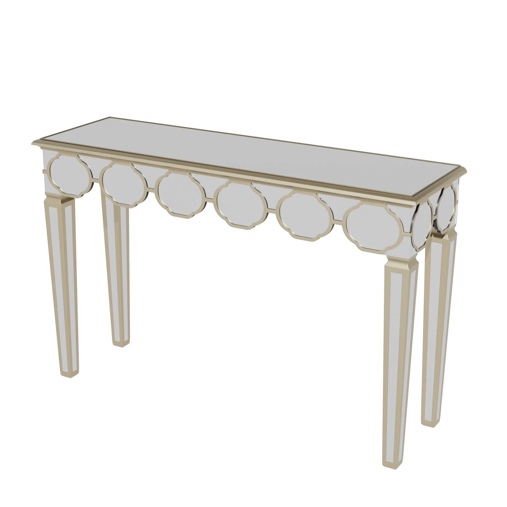 Table console rectangulaire moderne avec miroir argenté, table d'entrée avec bord doré, table de canapé décorative, 4 pieds pour couloir