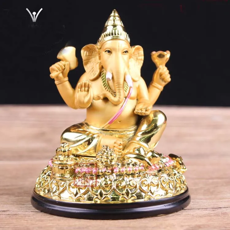 

HOT SALE-- Greco-Buddhist HOME OFFICE Talisman efficacious family Protection # India, Thailand Gilding Ganesha Buddha statue