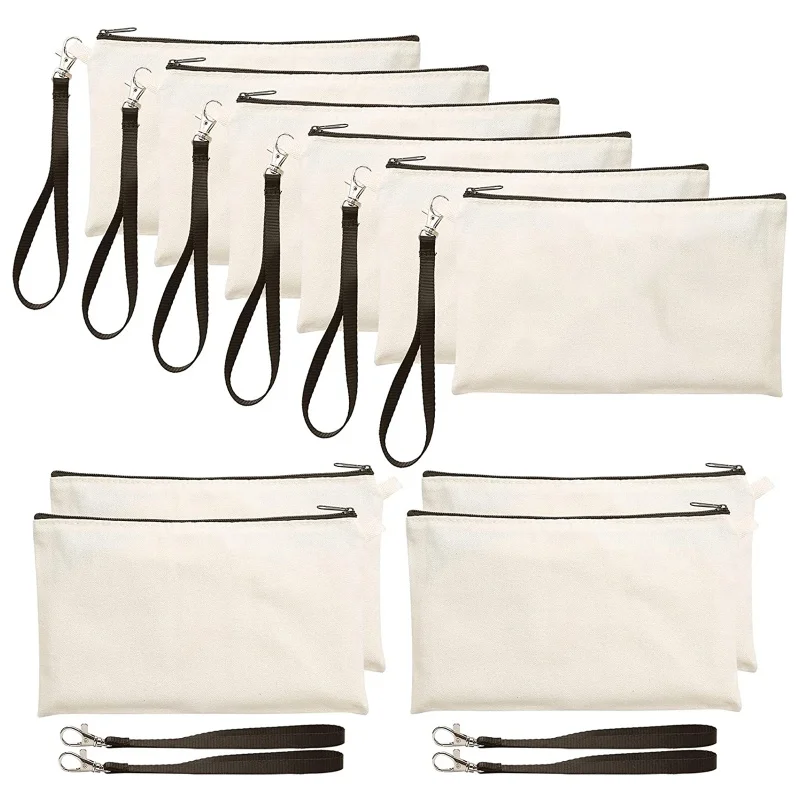 10Pcs/Set Blank Canvas Bags with Wrist Lanyard Heat Transfer DIY Craft  Pouches Pencil Cosmetic Jewelry Bags Case Storage Pouch - AliExpress