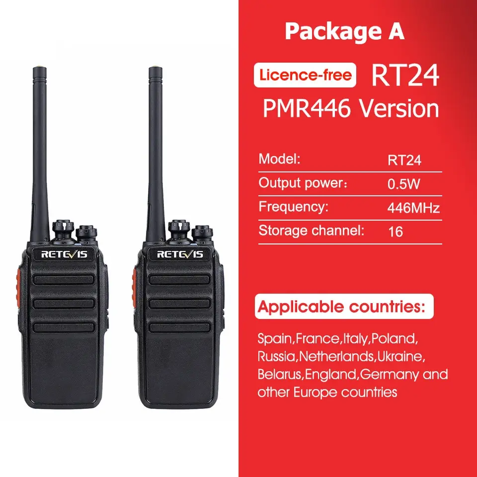 Retevis RT24 Walkie Talkies PMR446 Licence-Free Two Way Radio