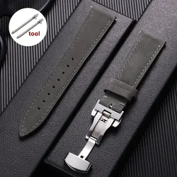 Elegant Vintage Cowhide Leather Watch Strap with Deployment Buckle - Business Style Wristband - 20mm (Grey)