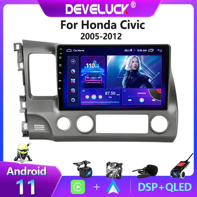 Autoradio Android 10, Navigation GPS, écran 2,5d, DSP, 6 go/2005 go, stéréo, lecteur multimédia vidéo, 2 din, pour voiture Honda Civic (2012 – 128) 