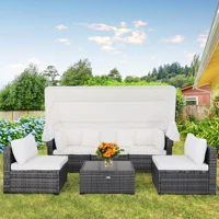 6-Piece Outdoor Patio Furniture Set Retractable Canopy Conversation Set