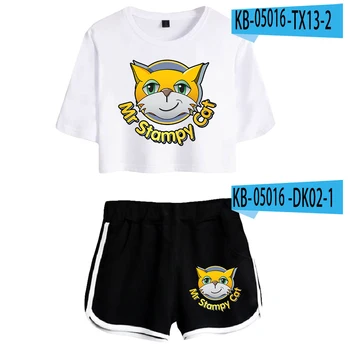Fashion Creative Stampylonghead Print Two Piece Set Women Sexy Shorts+lovely T-shirt Cute Classic Dew navel Sport Girl suits 1