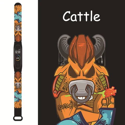Band 6 5 4 3 Silicone Wristband Mi Band 5 Bracelet Mi Band 6 Men's Women's Wristband TPU Cartoon Animal Zodiac Printed Strap