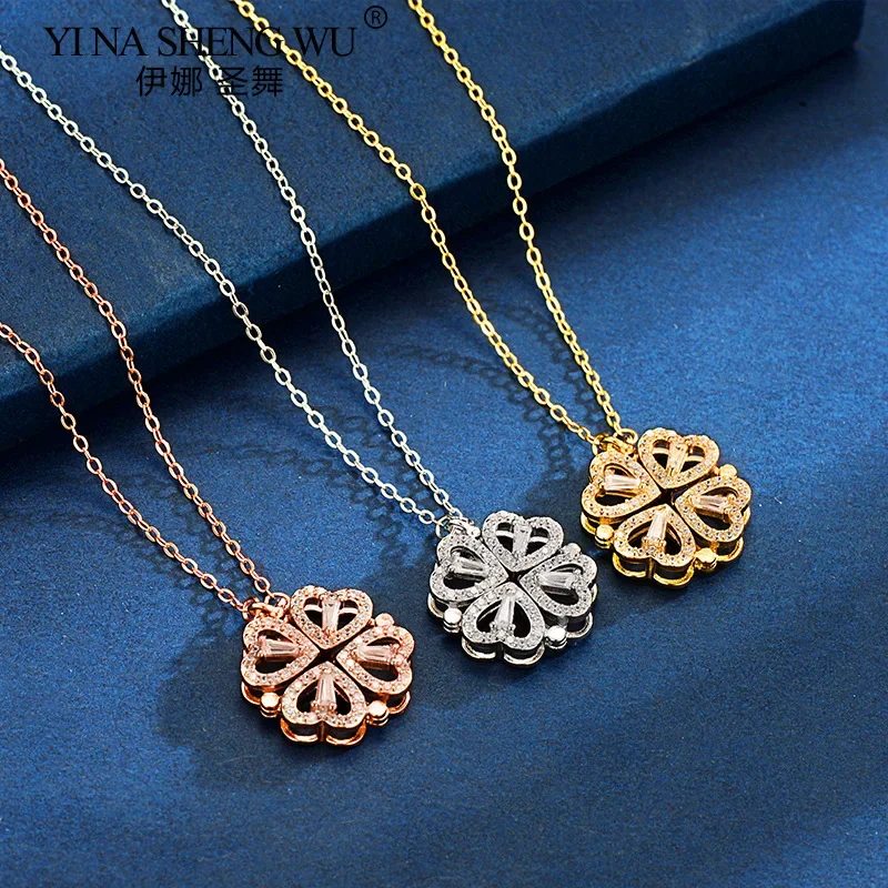 Real S925 Sterling Silver Necklace for Women Love Four-leaf Clover Pendant Fashion Creative Wild Clavicle Chain Two Ways to Wear