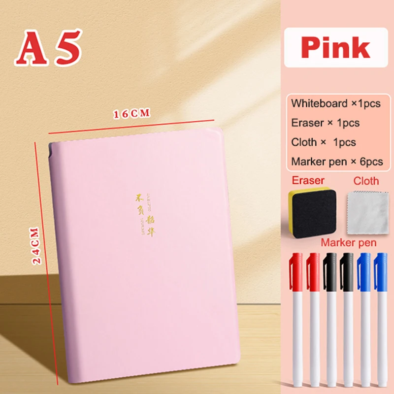 A4/A5 Whiteboard Notebook Set With Markers Small Whiteboard Eraser Cloth Portable Leather Reusable