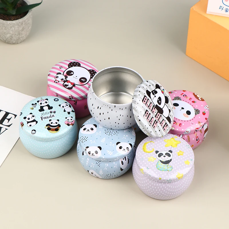 귀여운 팬더 캔디 캔들 차 캔 주석 항아리 DIY 뚜껑이 있는 빈 금속 용기 만들기 홀더, 정리 보관 케이스