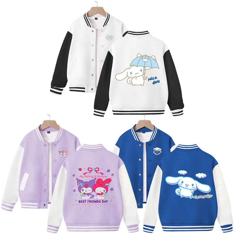 

Sanrios аниме Cinnamoroll My Melody Kuromi мультфильм милые дети весна осень бейсбольная форма пальто для мальчиков и девочек куртка