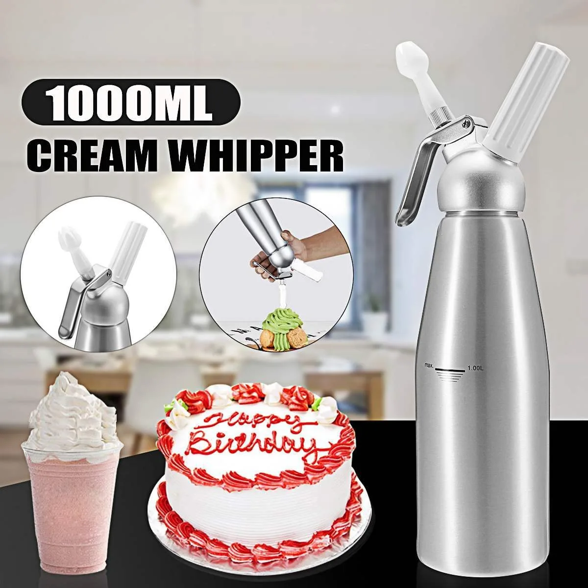 Cream Foam Gun cream foam gun 500/1000ml Cake Piping Gun Siphon Squeeze Bottle Dessert Tool Kitchen Accessories