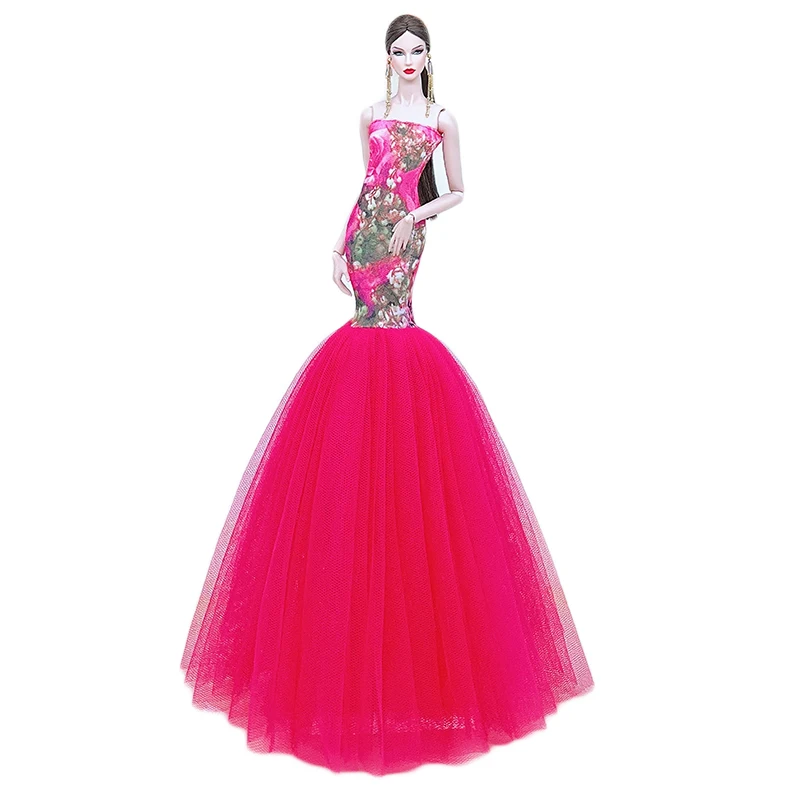 Hot Pink Evening Dress For 11.5" Doll Outfits Handmade Slim Fishtail Gown  1/6 | eBay