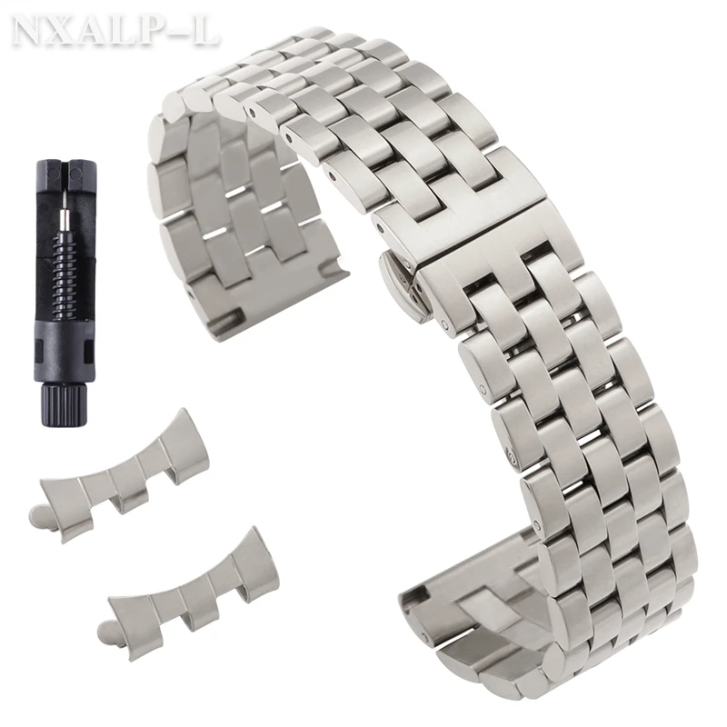 Premium Solid Stainless Steel Watch Band with Curved/Flat End - Available in 18mm, 20mm, 22mm Sizes
