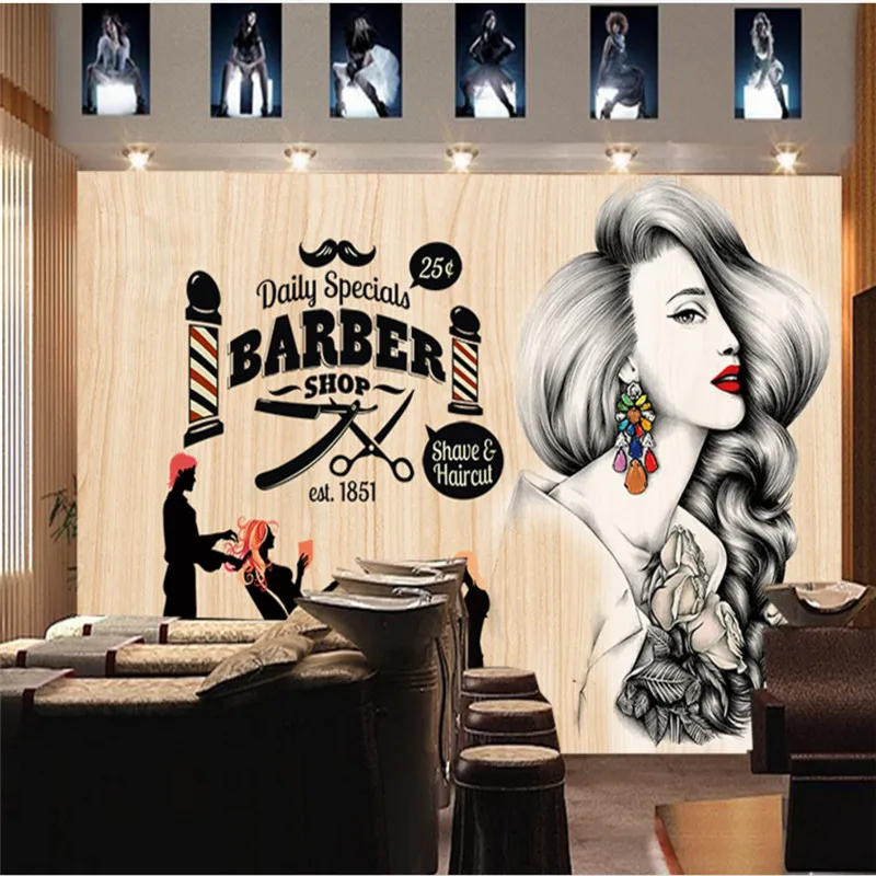 Modern Hair Salon Beauty Salon Wall Paper Personality Barber Shop  Industrial Decor Wood Textured Background Mural Wallpaper 3d - Wallpapers -  AliExpress