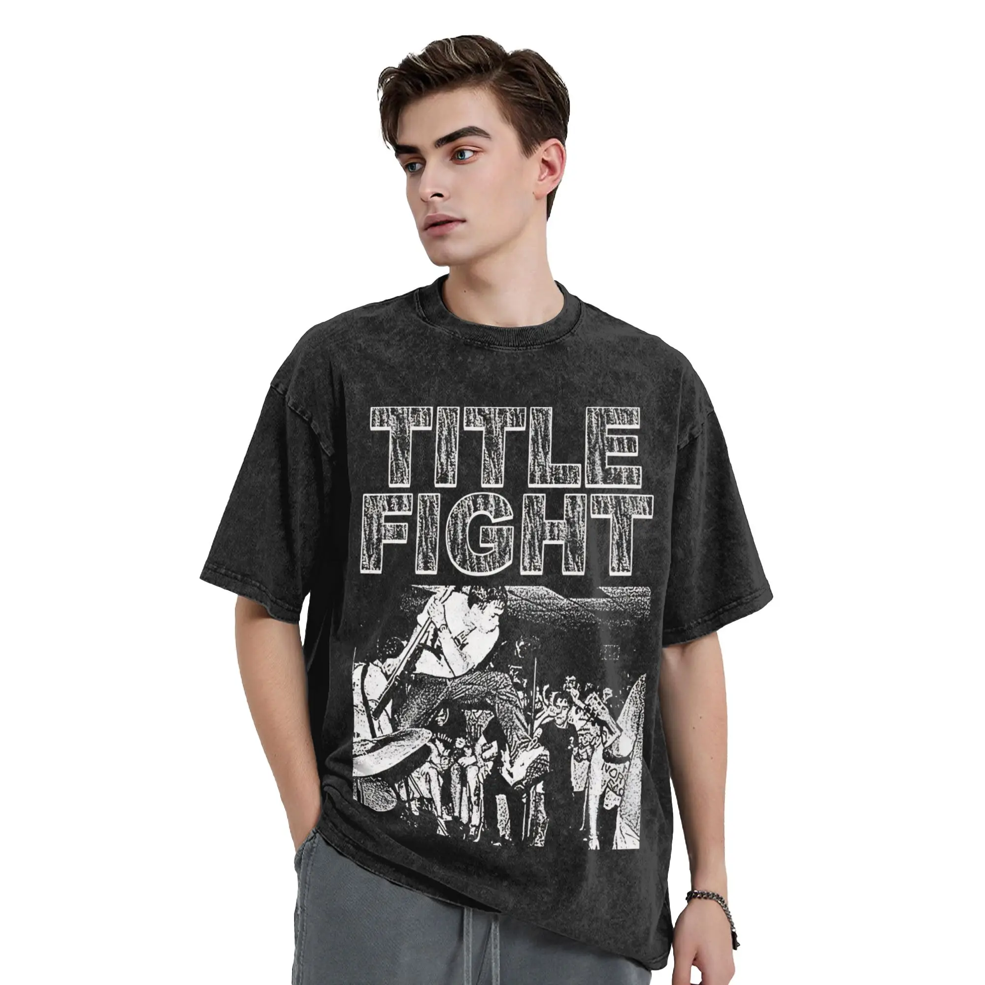 T-shirt da uomo Title Fight Band, magliette vintage in puro cotone, girocollo, manica corta, abbigliamento con stampa grafica - immagine 3