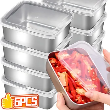 Contenitore per alimenti in acciaio inossidabile Piatto rettangolare con coperchio Tagliatelle Vassoio per frutta Scatola per il pranzo Piatto portaoggetti per frigorifero spesso 1