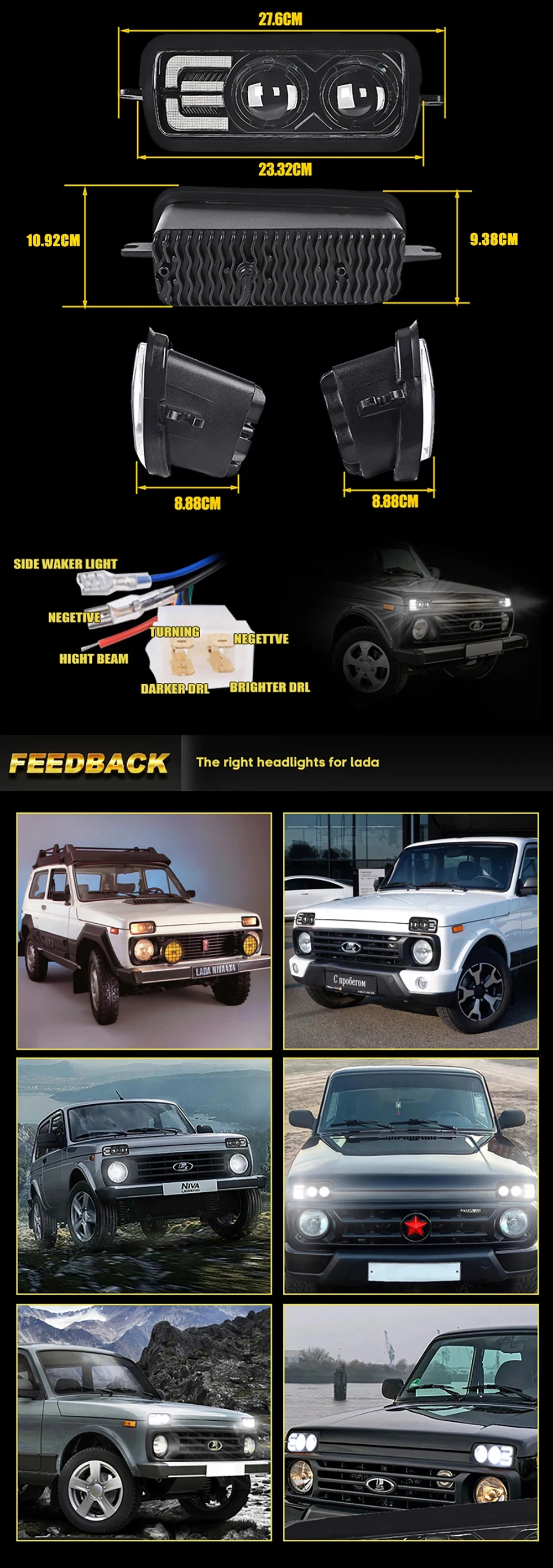 12v Led Headlight For Lada Niva 4x4 1995+ Daytime Running Lights Turn Signal Lad