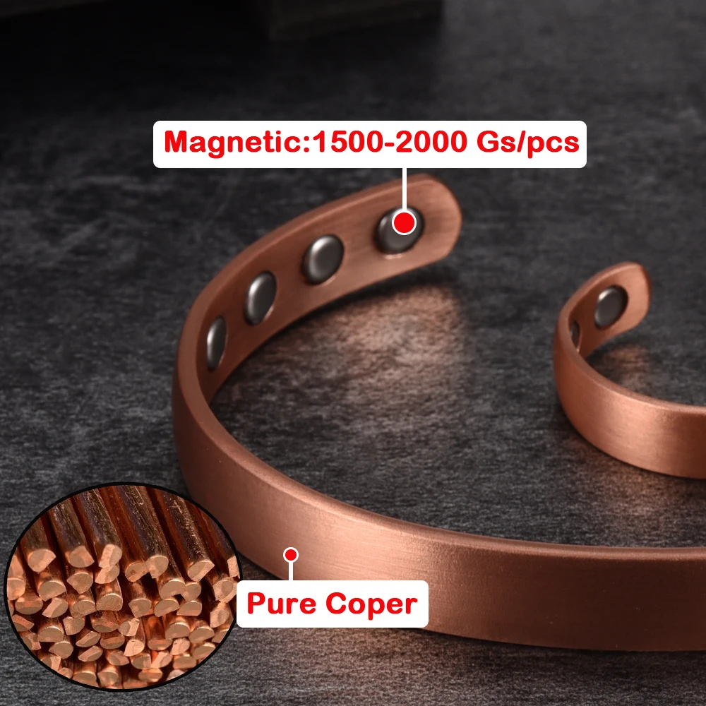 Copper Bracelets Vinterly Pure Copper Bracelets Magnetic Therapy Arthritis Matte Adjustable High Magnets Open Cuff 8mm Bangles Resizable Jewelry with bangle bracelet,magnetic bracelet