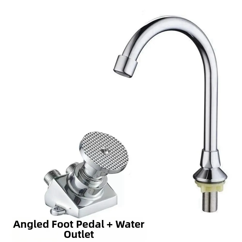 Single Cold Foot Pedal Valve Brass Construction Floor Mounted Bathroom Faucet Water Saving Slant Type Tap Pedal Sink Tap