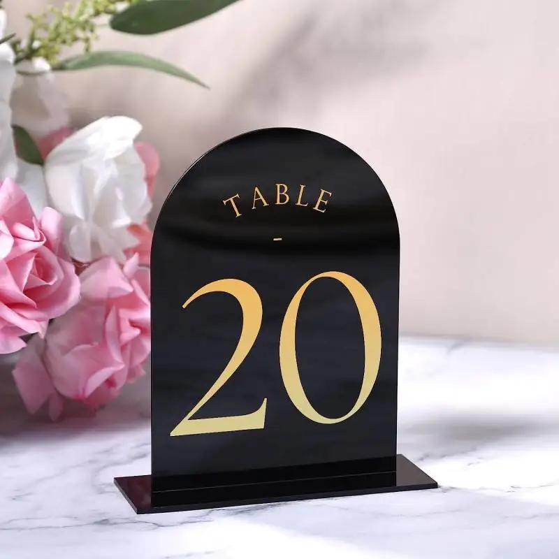 Arched Acrylic Table Numbers Wedding Centerpieces and Table Decorations Place Cards Black and Gold Numbers Cards