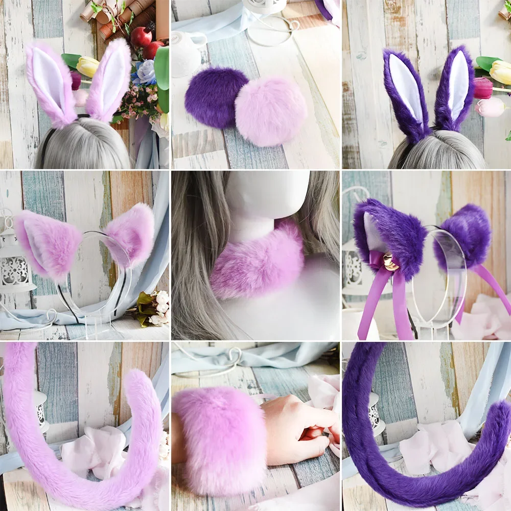 

Hair Accessories Girl's Cartoon purple Cute Furry Cat/rabbit Ears Prop Headband Hair Bands tail Cosplay lolita Party Props