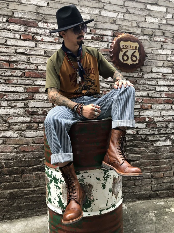 Vintage Leather Motorcycle Cycling Boots