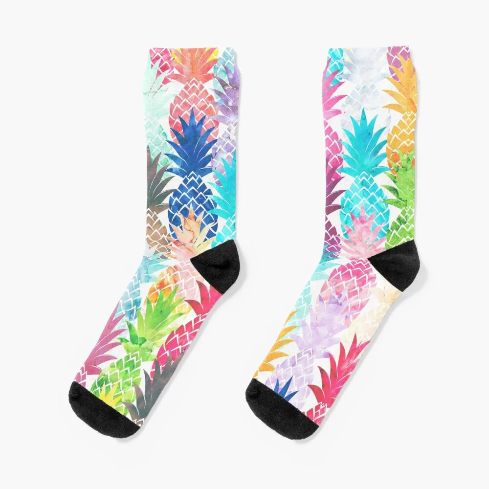 Hawaiian Pineapple Pattern Tropical Watercolor Socks warm winter socks Compression stockings Woman Socks Men's