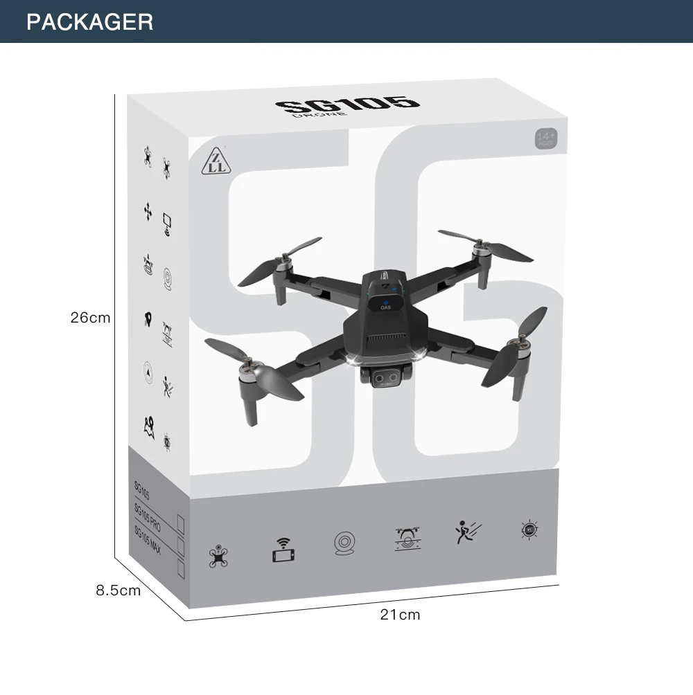ZLL SG105 Max RC 드론, 4K HD 듀얼 카메라, FPV 4 축 접이식 쿼드콥터, 와이파이 GPS, RC 거리 1200m, 장애물 회피 장난감