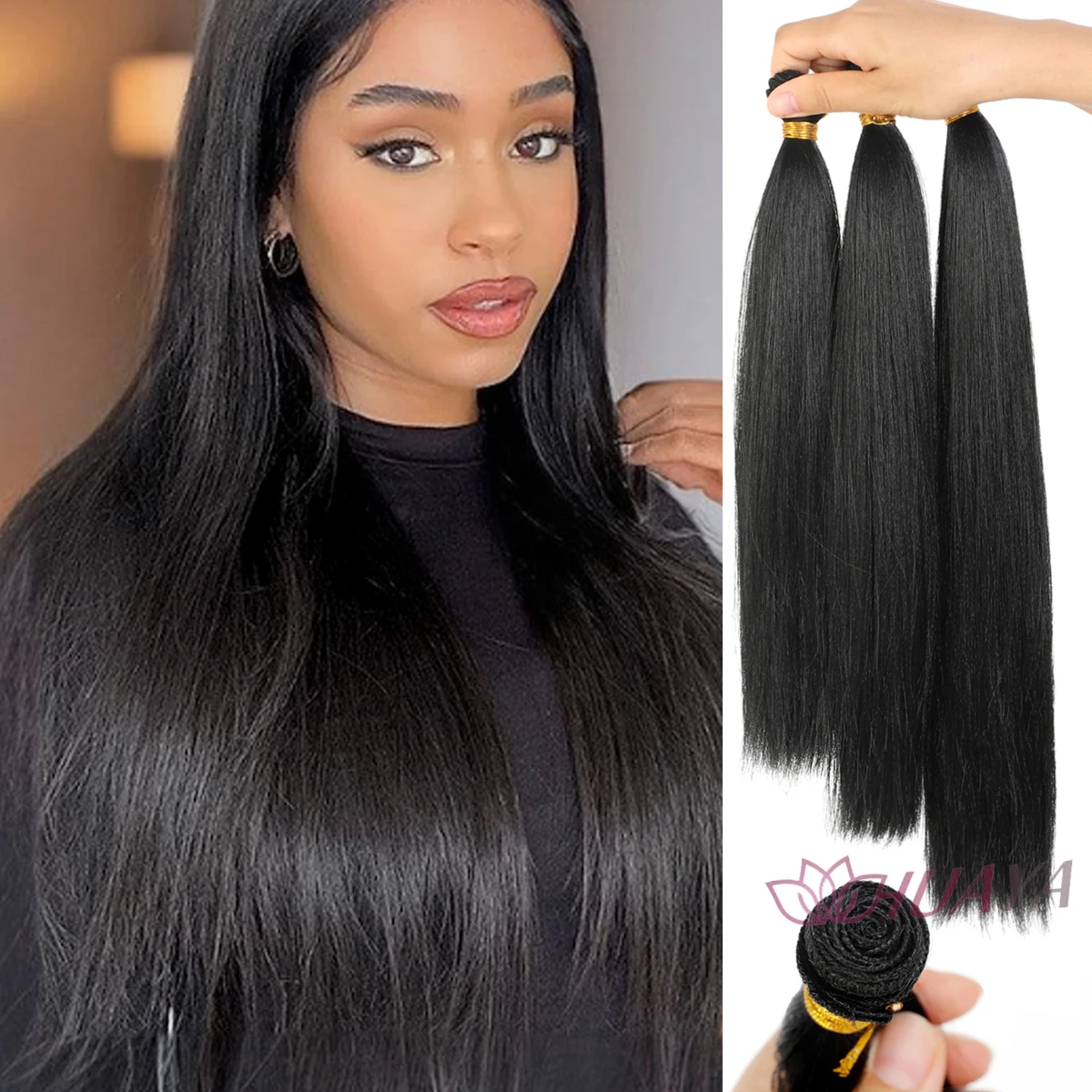 1~3pcs Straight Synthesis Hair Bundles Natural Black 14 -26inch Straight Synthetic Hair Extensions For Women Daily Date Use