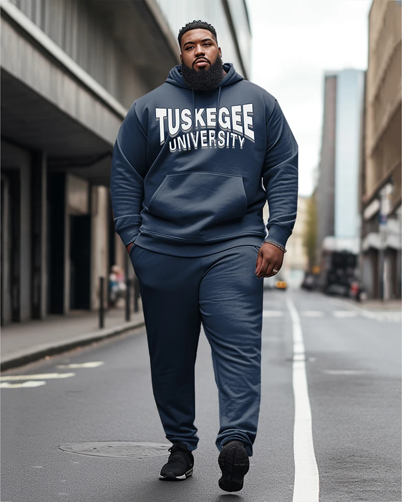 Biggmans Men's Plus Size Clothing Sunset Projects University State Style Hoodie and Sweatpants Two Piece Set 6XL 7XL 8XL 9XL