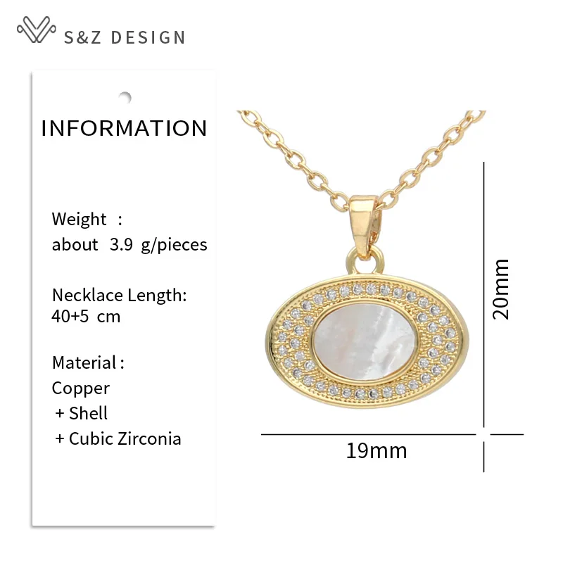 S&Z DESIGN New Fashion Gold Color Egg Shape Oval Shell Pendant Necklace For Women  Wedding Party Cubic Zirconia Jewelry Gift